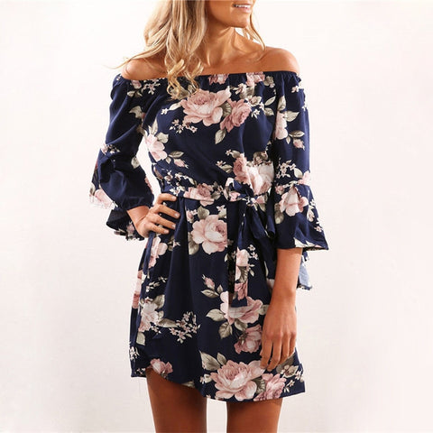 Floral Shoulder- Off Dress